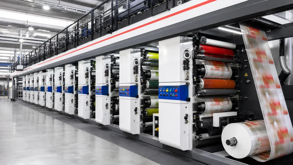 Multicolour flexographic printing line in a modern manufacturing bay