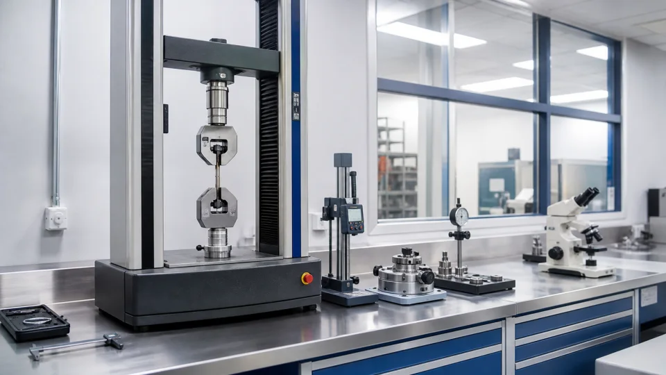 Polymer laboratory with tensile testing and precision instruments